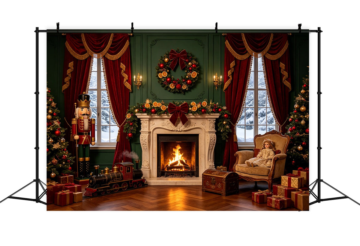 Christmas Window Backdrop Nutcracker Hearth Doll Parlor Photo Backdrops Christmas UK CSH69-42