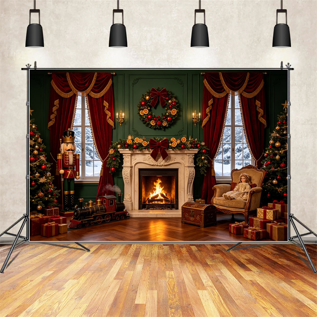 Christmas Window Backdrop Nutcracker Hearth Doll Parlor Photo Backdrops Christmas UK CSH69-42