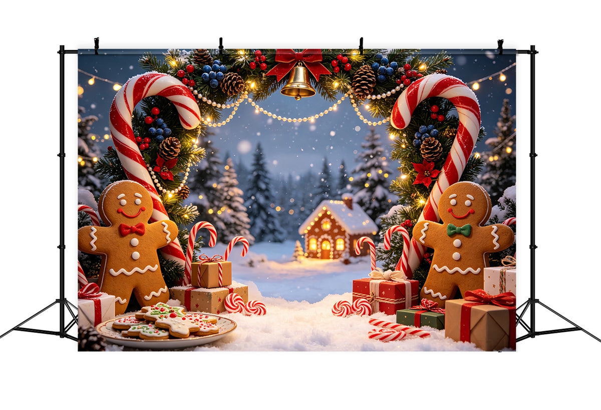Gingerbread Christmas Backdrop Village Candy Cane Arch Christmas Studio Backdrop UK CSH69-44