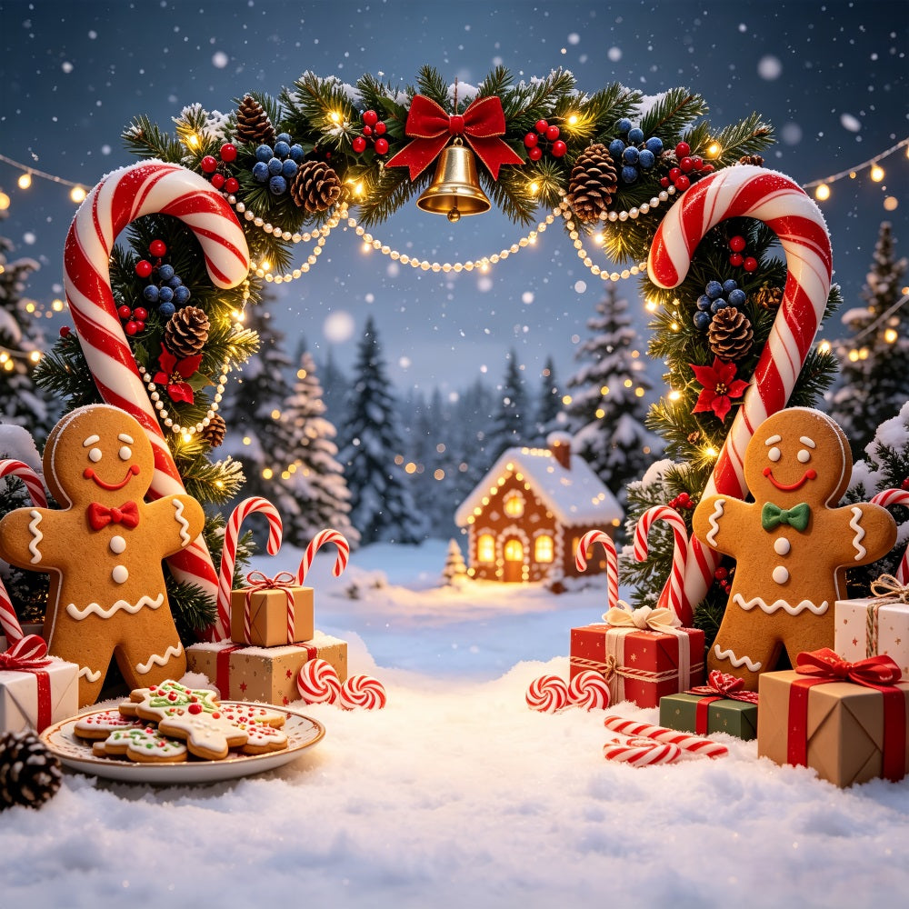 Gingerbread Christmas Backdrop Village Candy Cane Arch Christmas Studio Backdrop UK CSH69-44