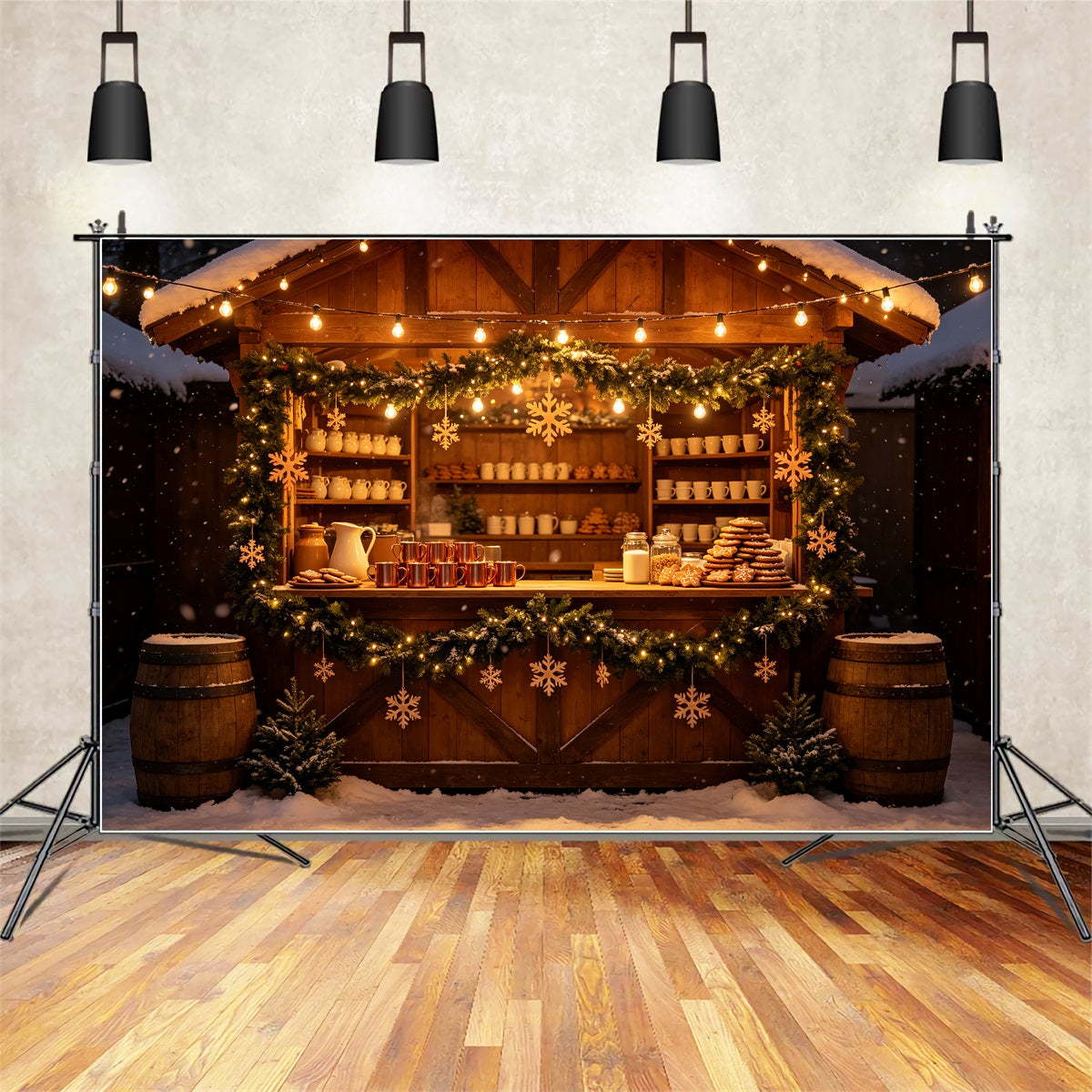 Winter Christmas Backdrop Snowflake Cookie Market Stall Photography Backdrop Christmas UK CSH69-45