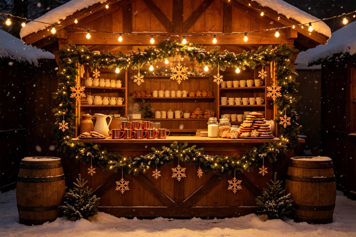 Winter Christmas Backdrop Snowflake Cookie Market Stall Photography Backdrop Christmas UK CSH69-45