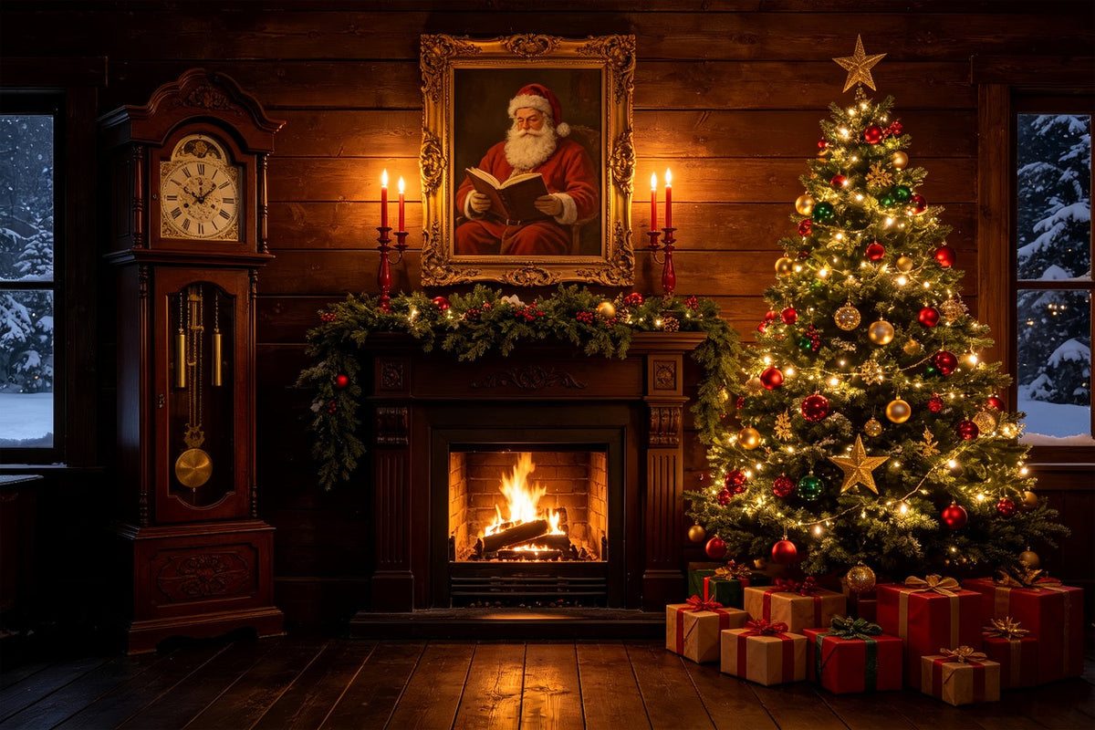 Christmas Cabin Backdrop Santa Portrait Hearth Room Studio Backdrops Christmas UK CSH69-47