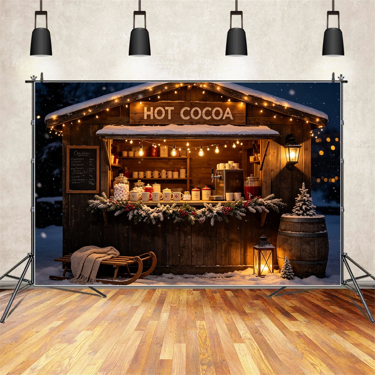 Christmas Store Backdrop Rustic Hot Cocoa Stand Photo Backdrops Christmas UK CSH69-5
