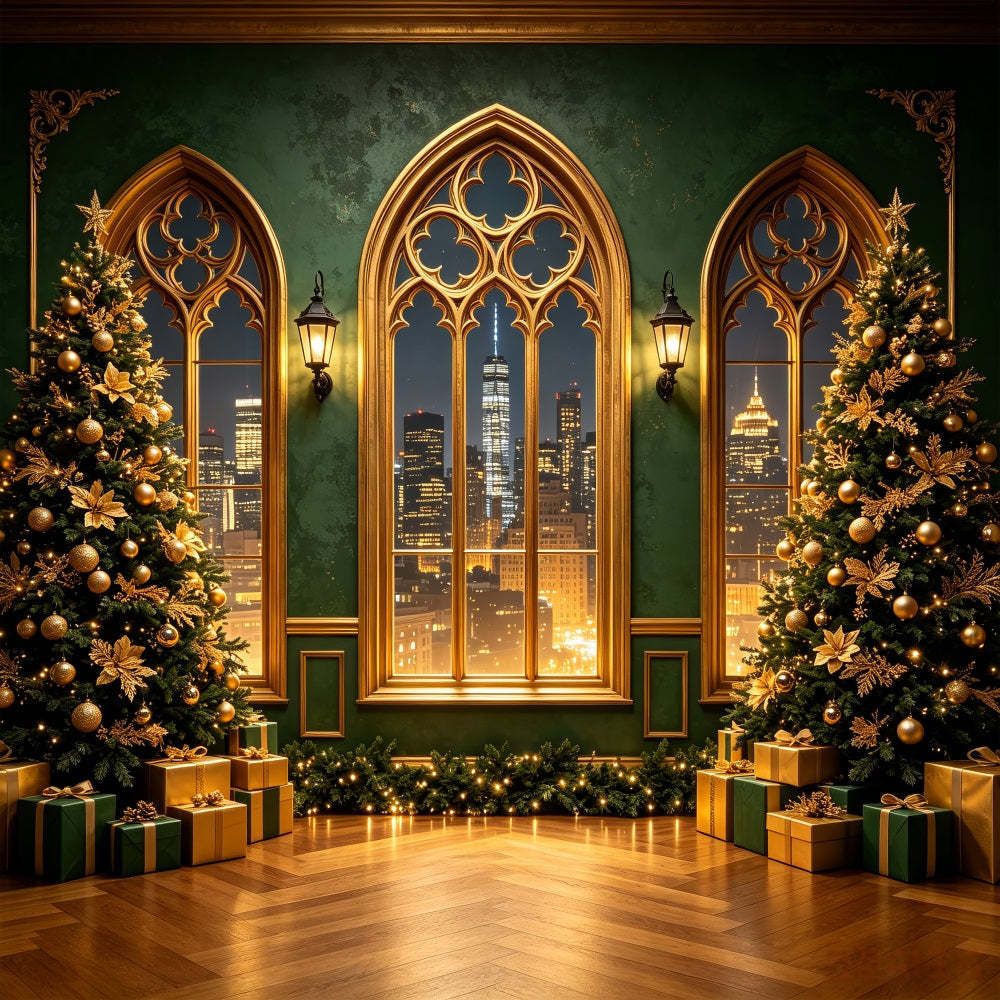 Modern Christmas Backdrop Golden Gothic City View Studio Christmas Backdrop UK CSH69-51