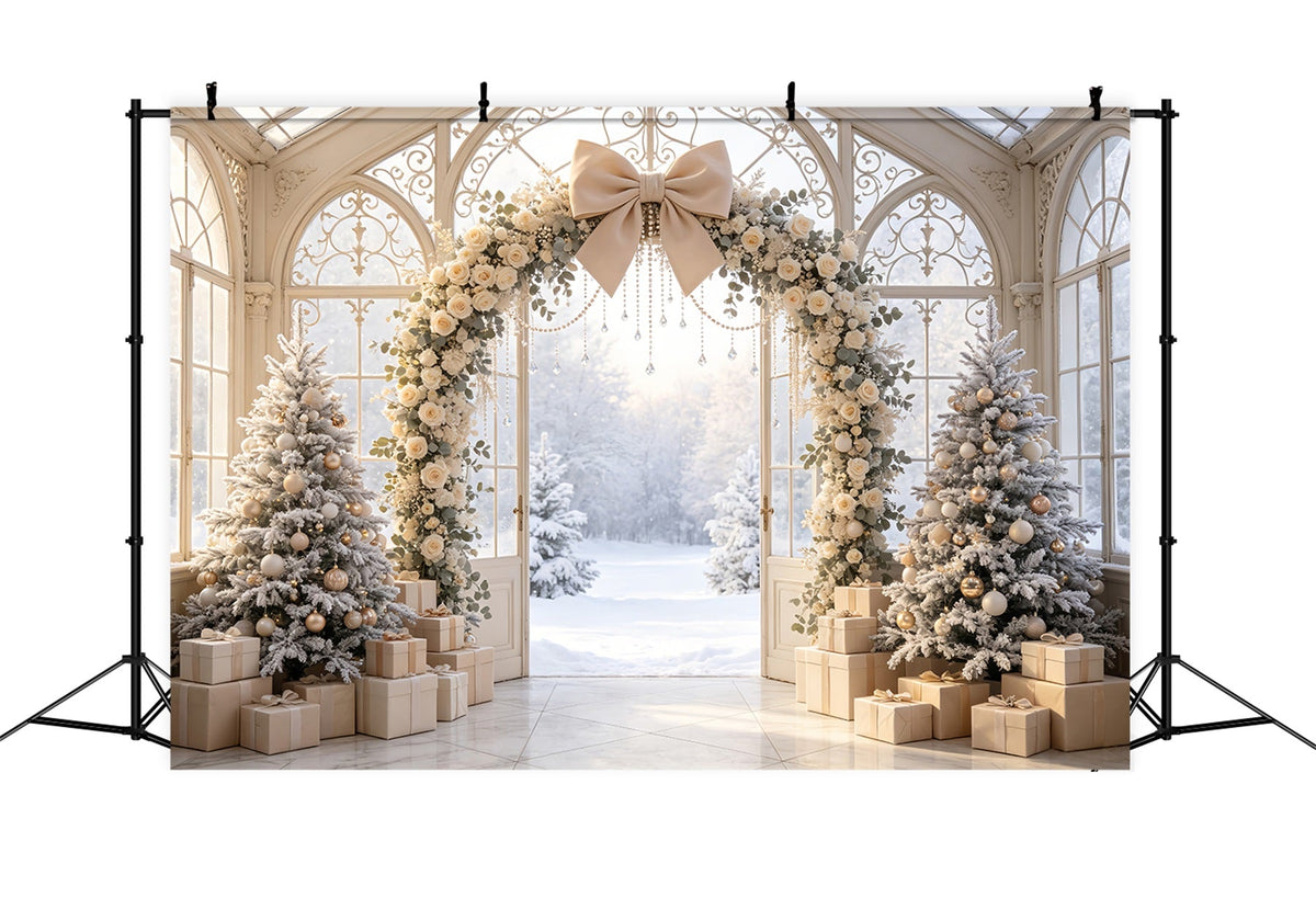 Snowy Christmas Backdrop Ivory Floral Archway Studio Christmas Backdrops UK CSH69-52