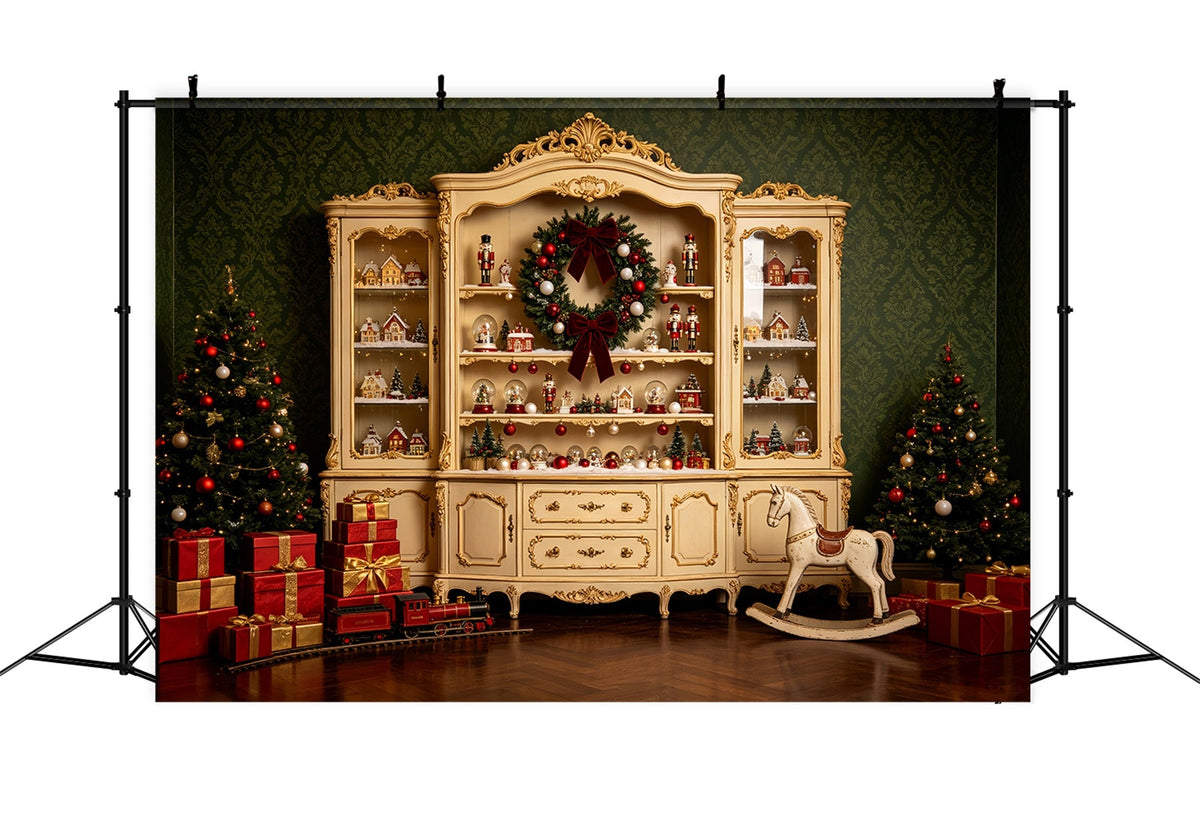 Rustic Christmas Backdrop Vintage Village Cabinet Display Wall Christmas Backdrop UK CSH69-53