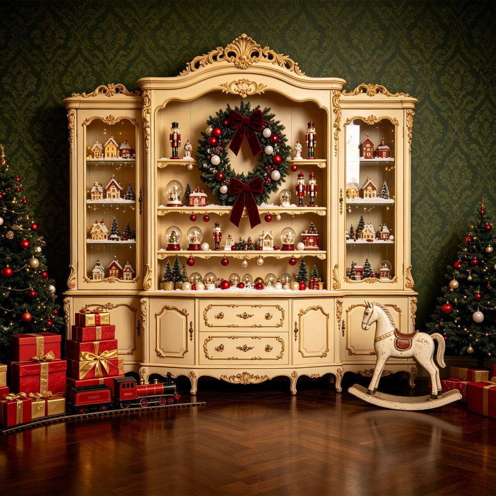 Rustic Christmas Backdrop Vintage Village Cabinet Display Wall Christmas Backdrop UK CSH69-53