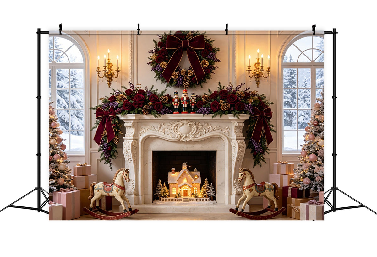 Christmas Fireplace Backdrop Burgundy Rose Mantel Decor Christmas Muslin Backdrop UK CSH69-54