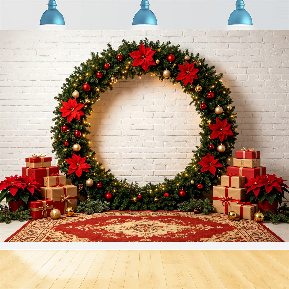 Christmas Picture Backdrop Poinsettia Wreath Gift Arch Christmas Backdrops For Photos UK CSH69-57