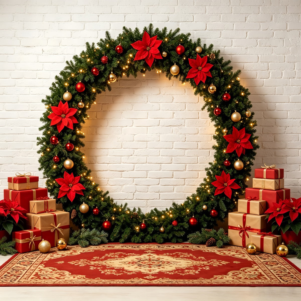 Christmas Picture Backdrop Poinsettia Wreath Gift Arch Christmas Backdrops For Photos UK CSH69-57