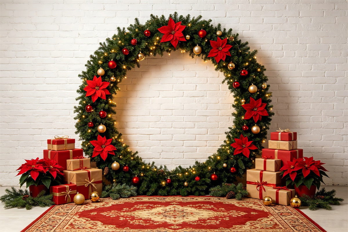 Christmas Picture Backdrop Poinsettia Wreath Gift Arch Christmas Backdrops For Photos UK CSH69-57