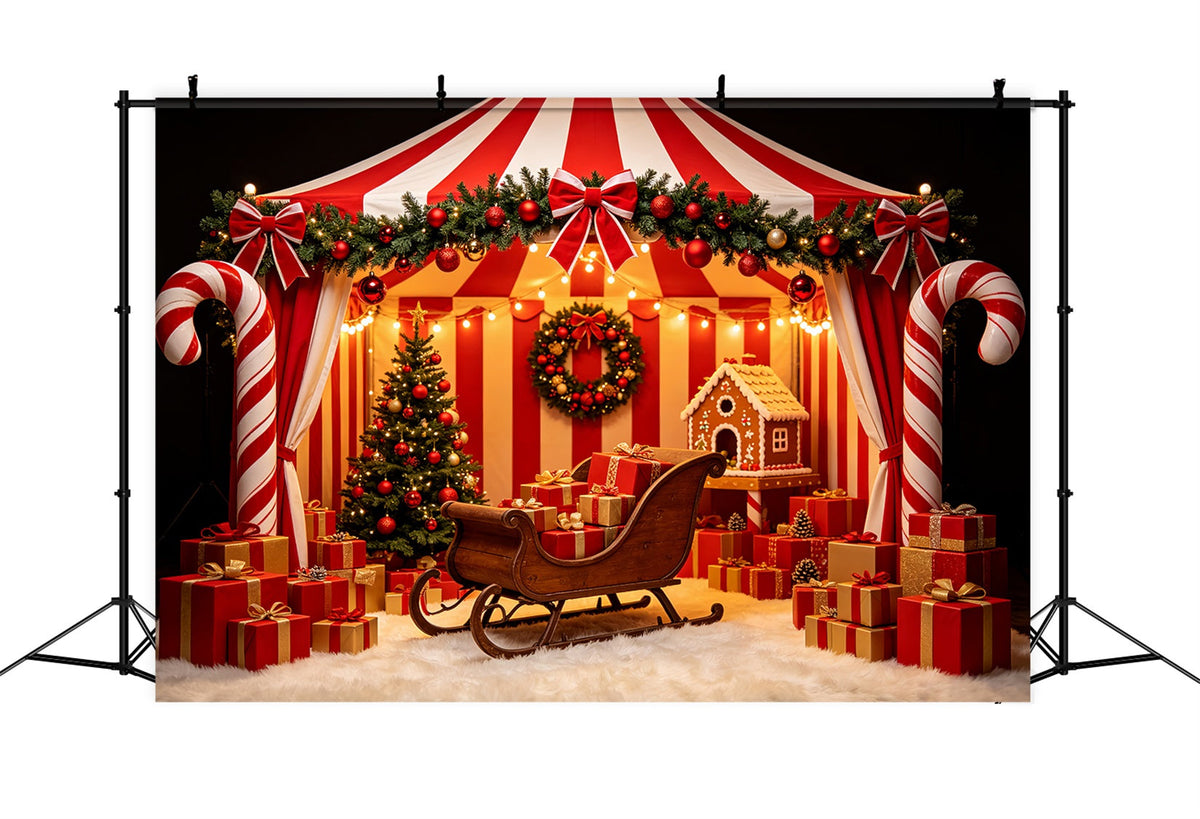 Santa Workshop Backdrop Candy Cane Tent Sleigh Display Christmas Backdrop For Party UK CSH69-58