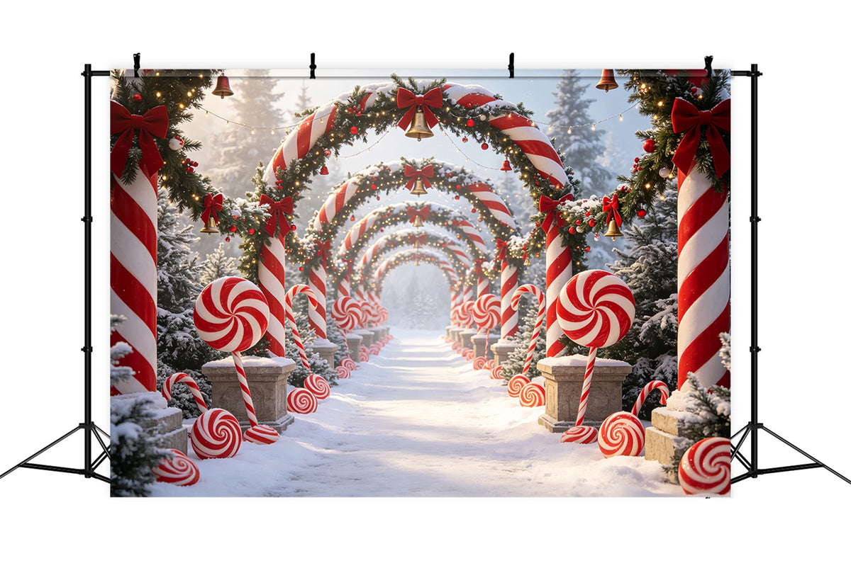 Candy Cane Lane Backdrop Snowy Forest Archway Pathway 3D Christmas Backdrop UK CSH69-59