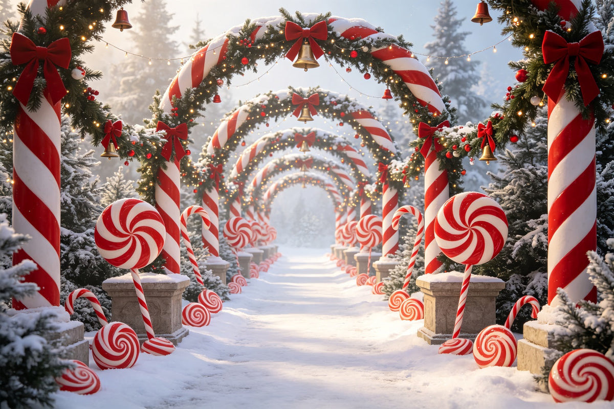 Candy Cane Lane Backdrop Snowy Forest Archway Pathway 3D Christmas Backdrop UK CSH69-59