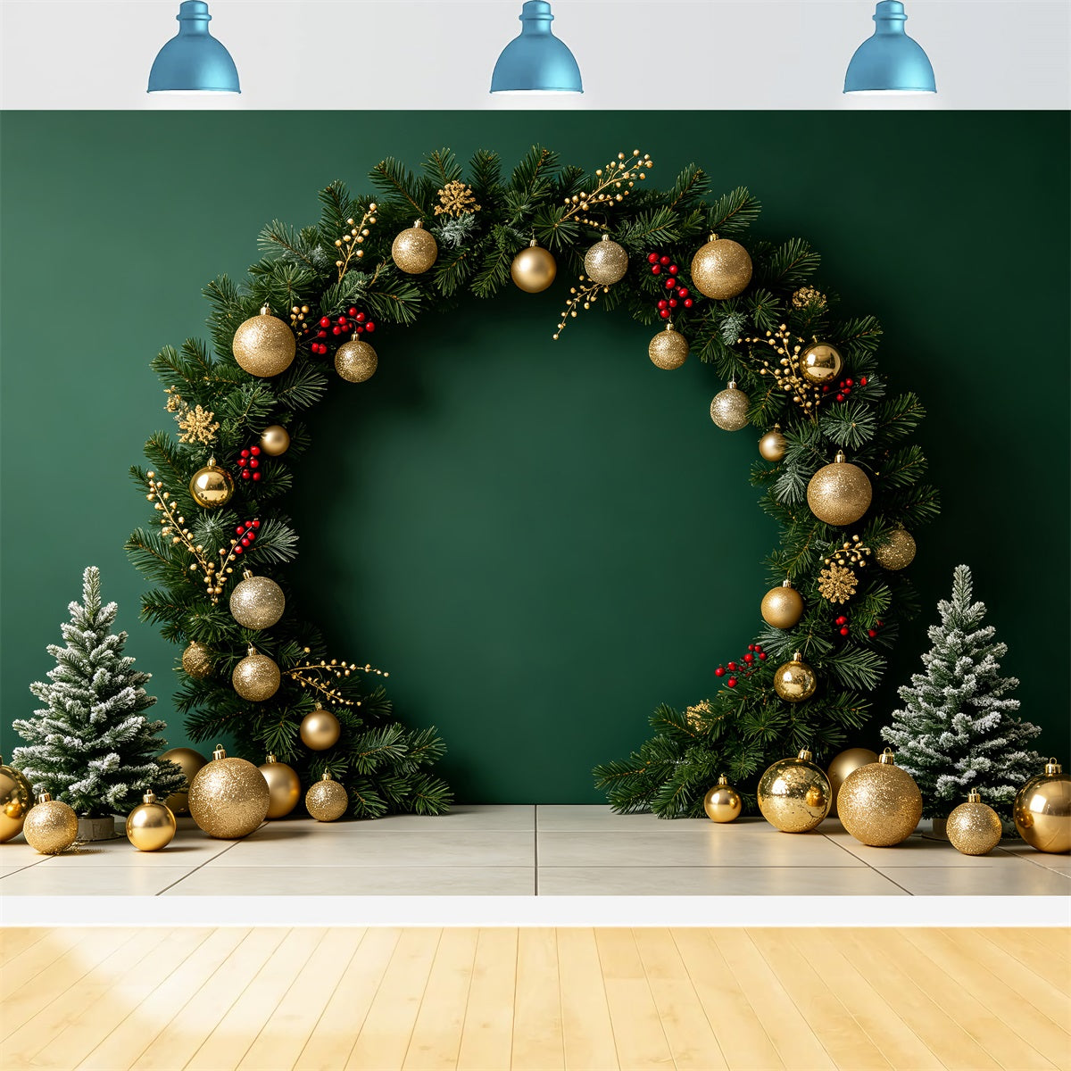 Christmas Photo Backdrops Green Ornament Arch Display Christmas Portrait Backdrop UK CSH69-60