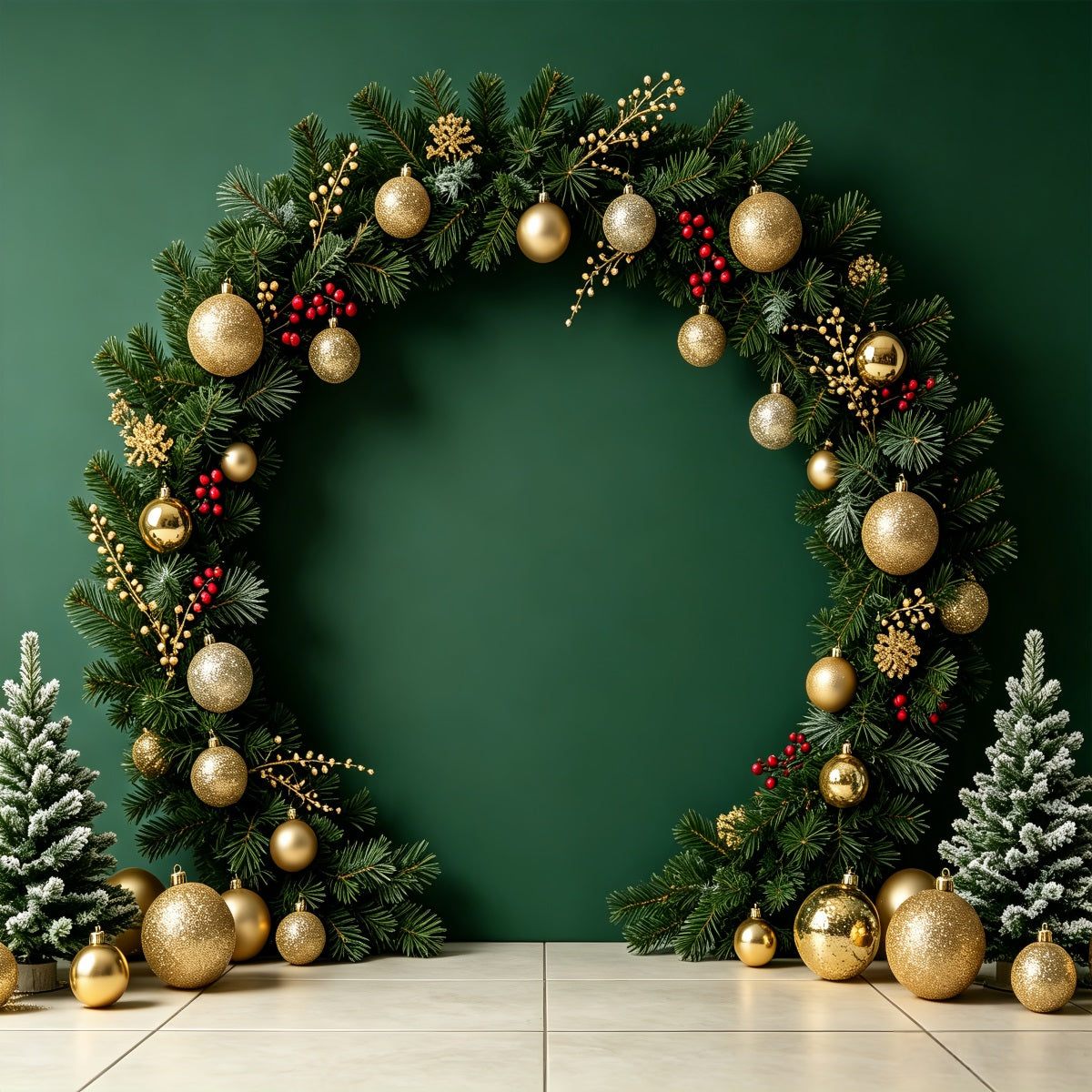 Christmas Photo Backdrops Green Ornament Arch Display Christmas Portrait Backdrop UK CSH69-60