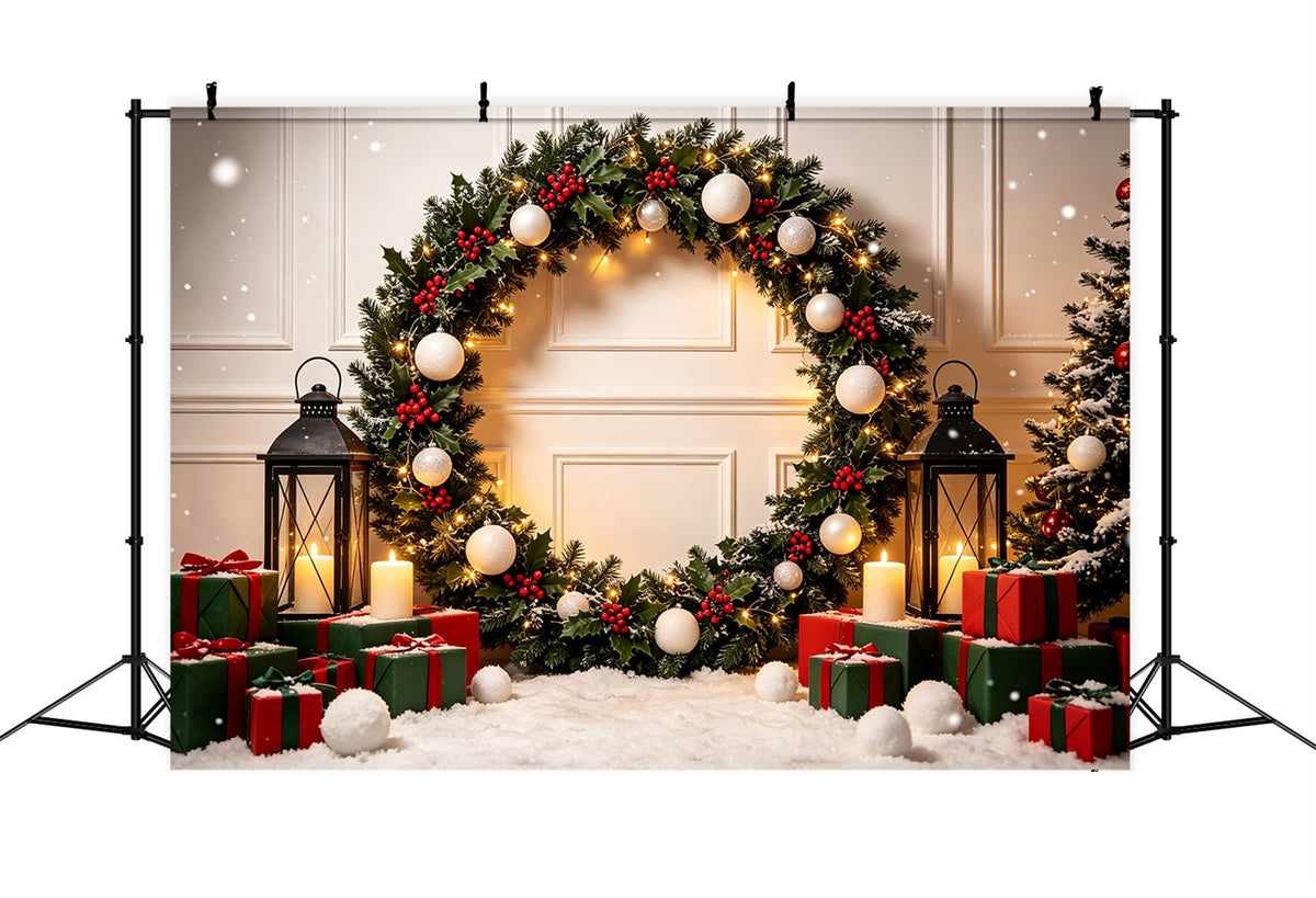 Christmas Photo Booth Backdrop Holly Lantern Gift Arch Christmas Backdrops Photography UK CSH69-62