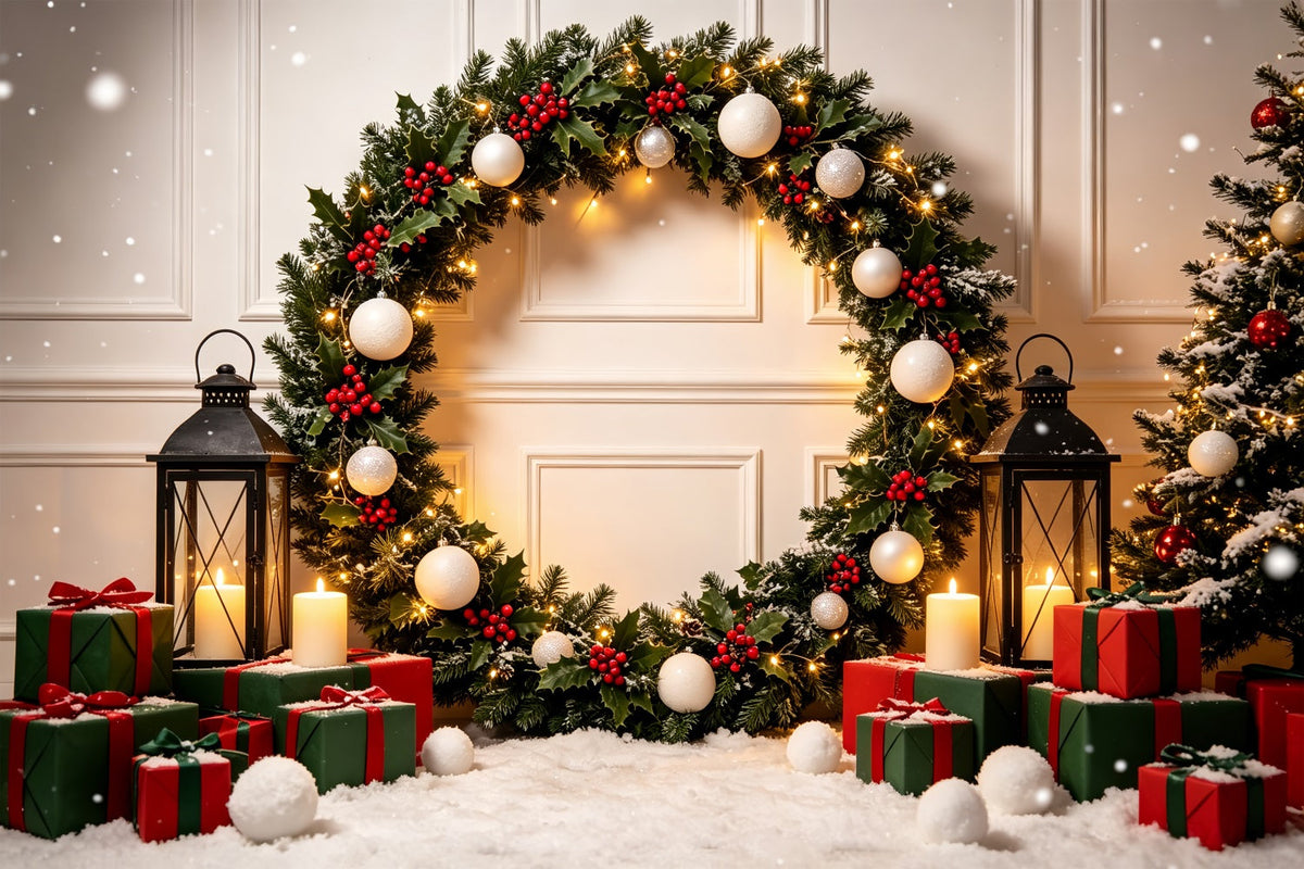 Christmas Photo Booth Backdrop Holly Lantern Gift Arch Christmas Backdrops Photography UK CSH69-62