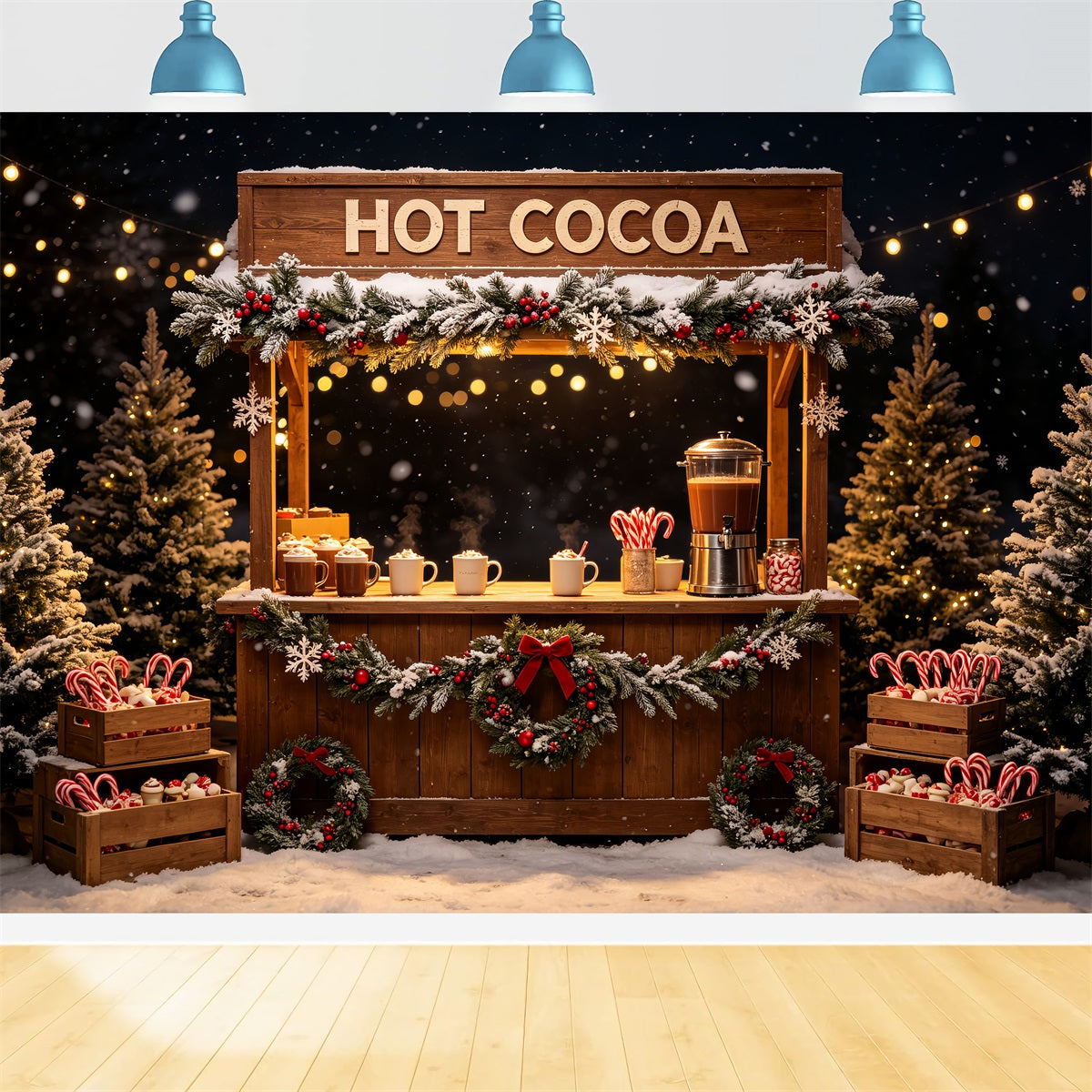Christmas Party Backdrop Hot Cocoa Stand Display Xmas Backdrop UK CSH69-63