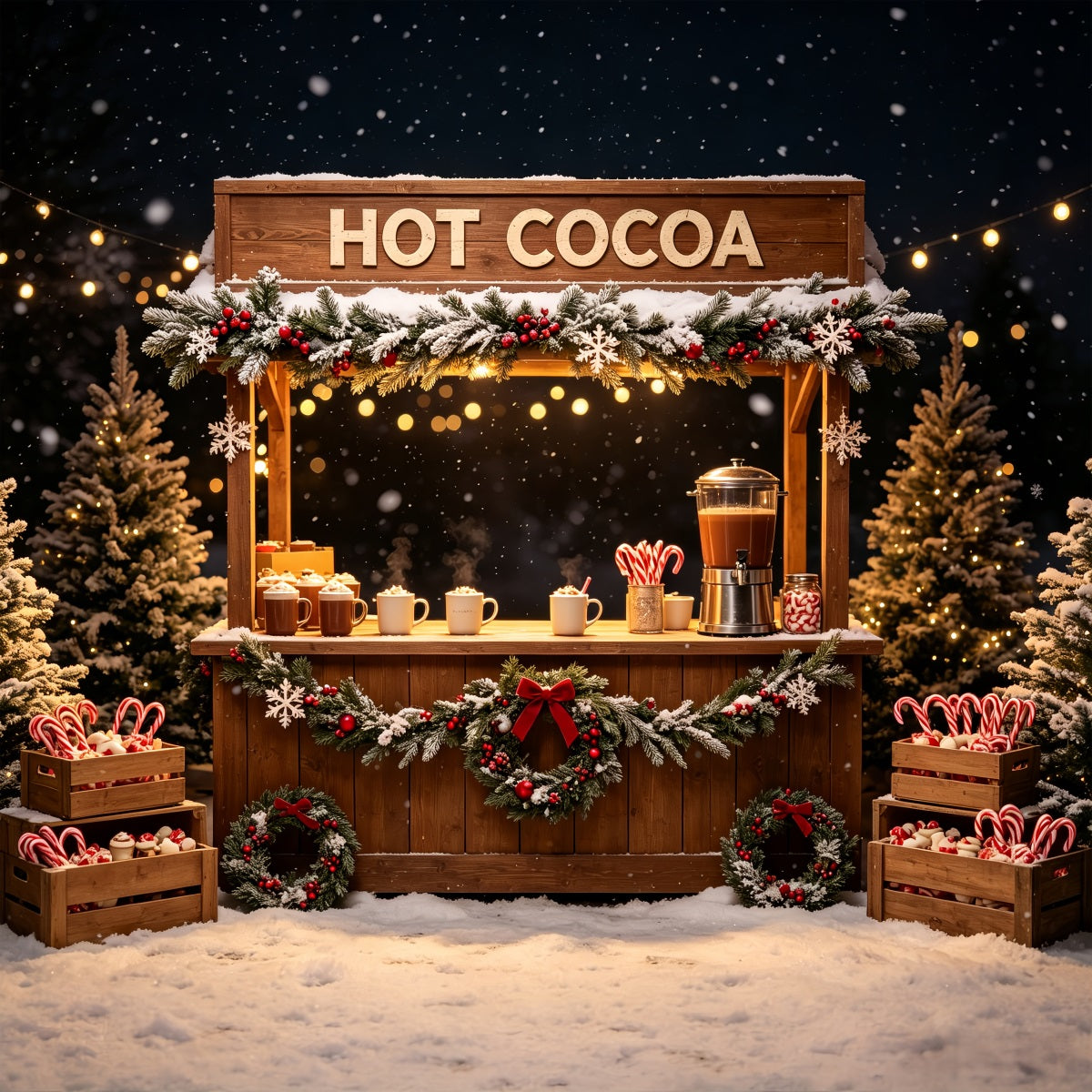 Christmas Party Backdrop Hot Cocoa Stand Display Xmas Backdrop UK CSH69-63