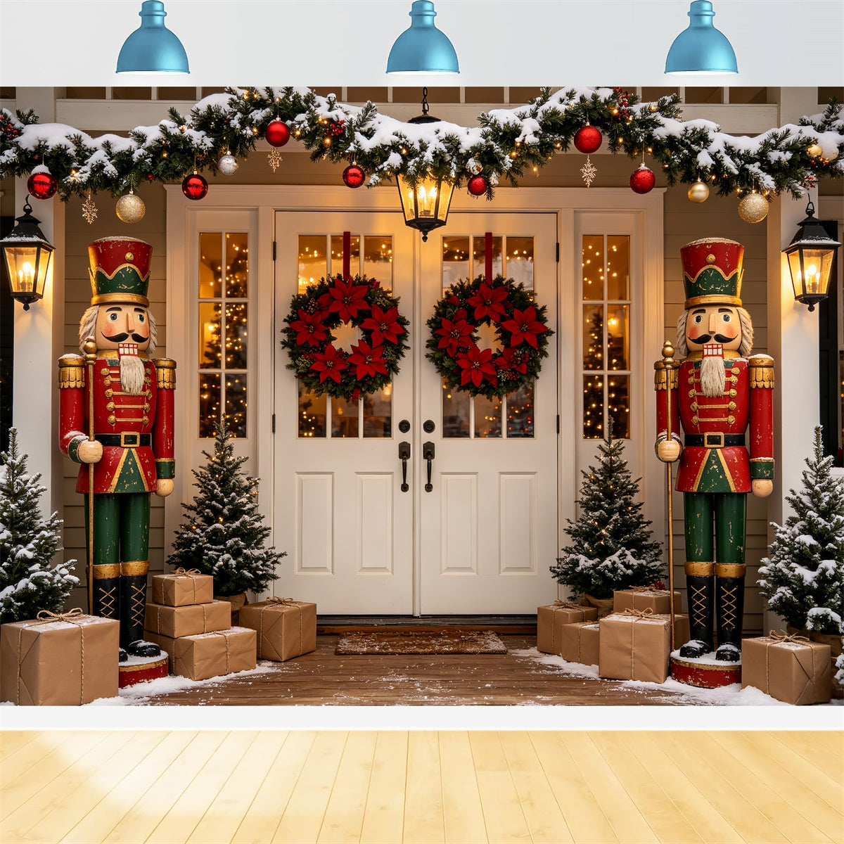 Nutcracker Photo Backdrop Porch Wreath Door Entrance Nutcracker Backdrops UK CSH69-64