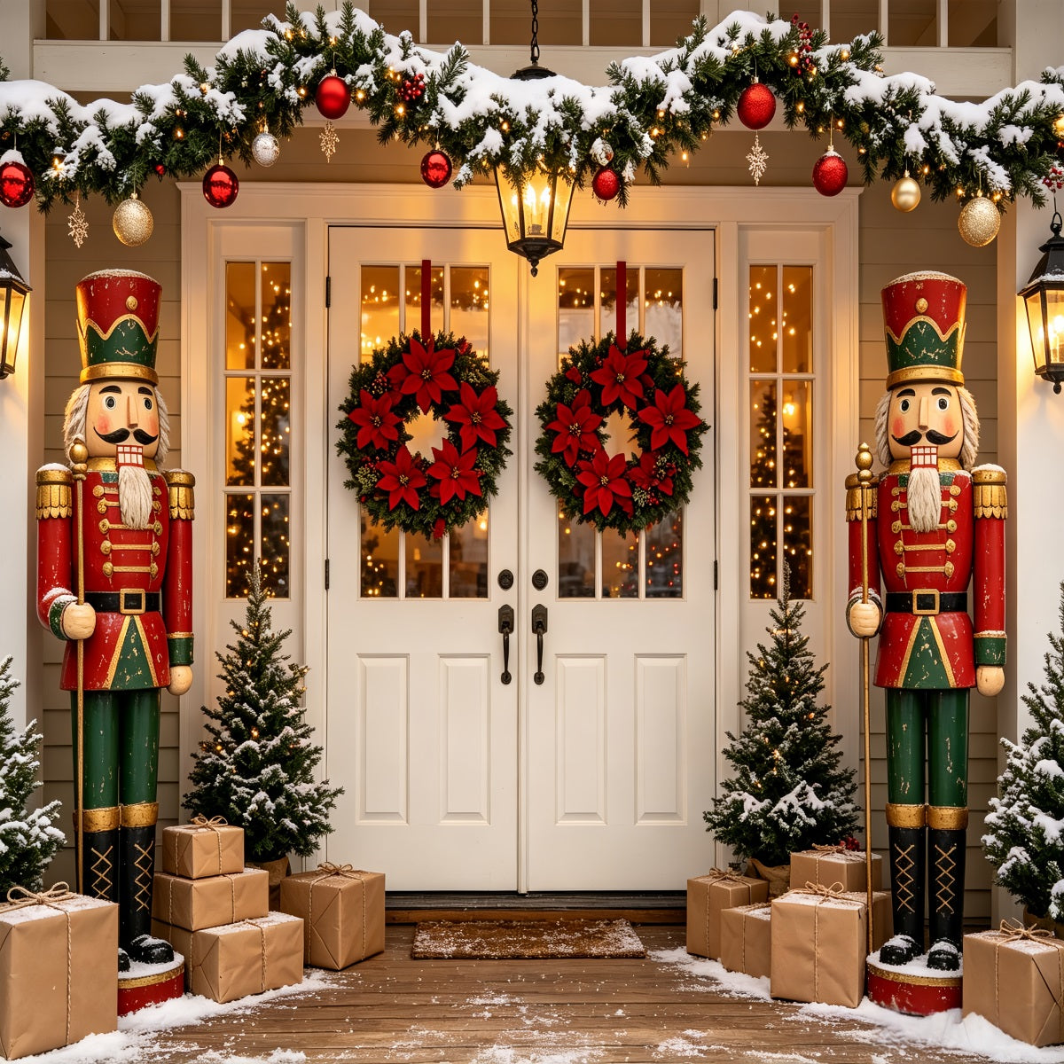 Nutcracker Photo Backdrop Porch Wreath Door Entrance Nutcracker Backdrops UK CSH69-64