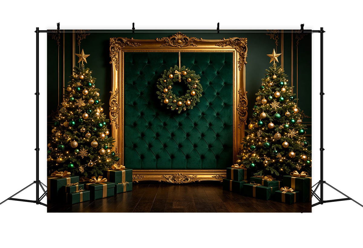 Christmas Portrait Backdrop Emerald Gold Frame Display Christmas Backdrops For Photos UK CSH69-65