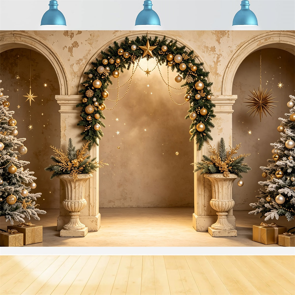 Christmas Photoshoot Backdrop Golden Archway Tree Display Christmas Backdrops For Photography UK CSH69-66