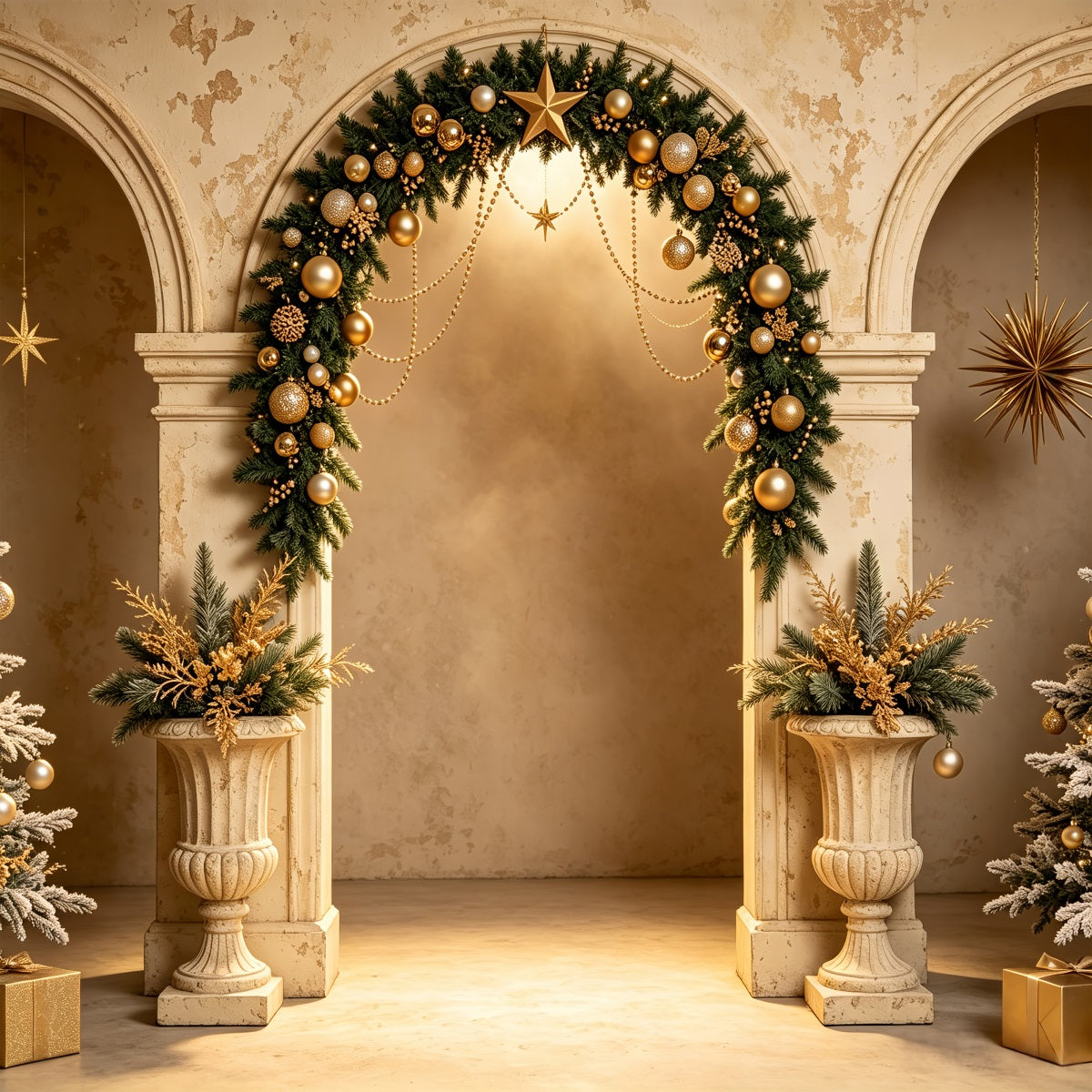 Christmas Photoshoot Backdrop Golden Archway Tree Display Christmas Backdrops For Photography UK CSH69-66