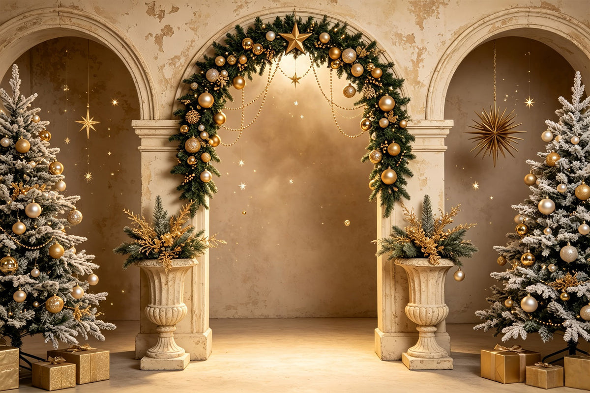 Christmas Photoshoot Backdrop Golden Archway Tree Display Christmas Backdrops For Photography UK CSH69-66