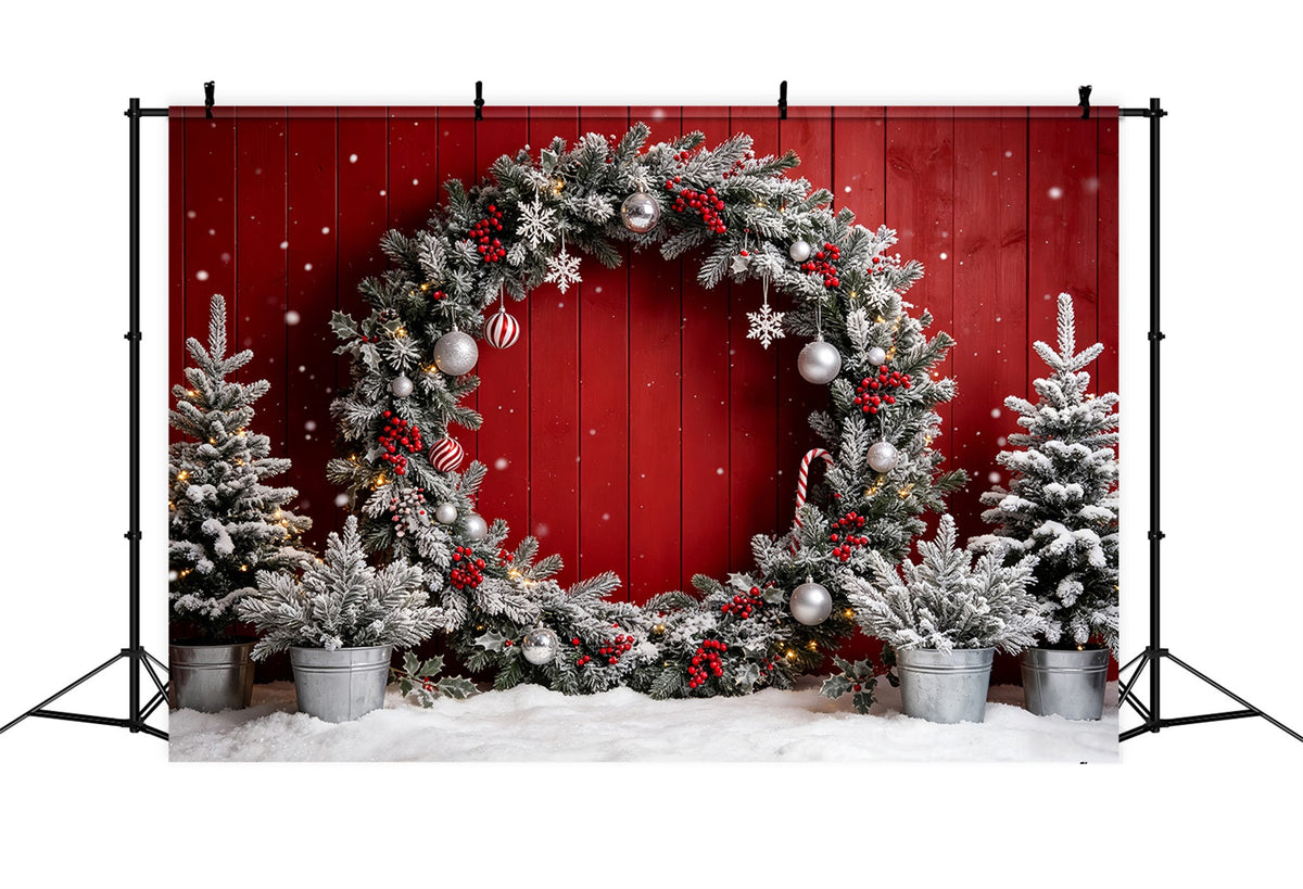 Christmas Photo Booth Backdrop Frosted Red Wreath Wall Christmas Backdrops Photography UK CSH69-69