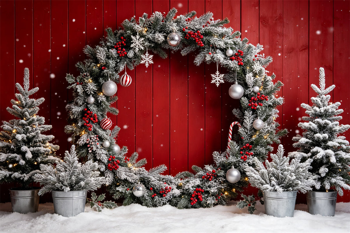 Christmas Photo Booth Backdrop Frosted Red Wreath Wall Christmas Backdrops Photography UK CSH69-69
