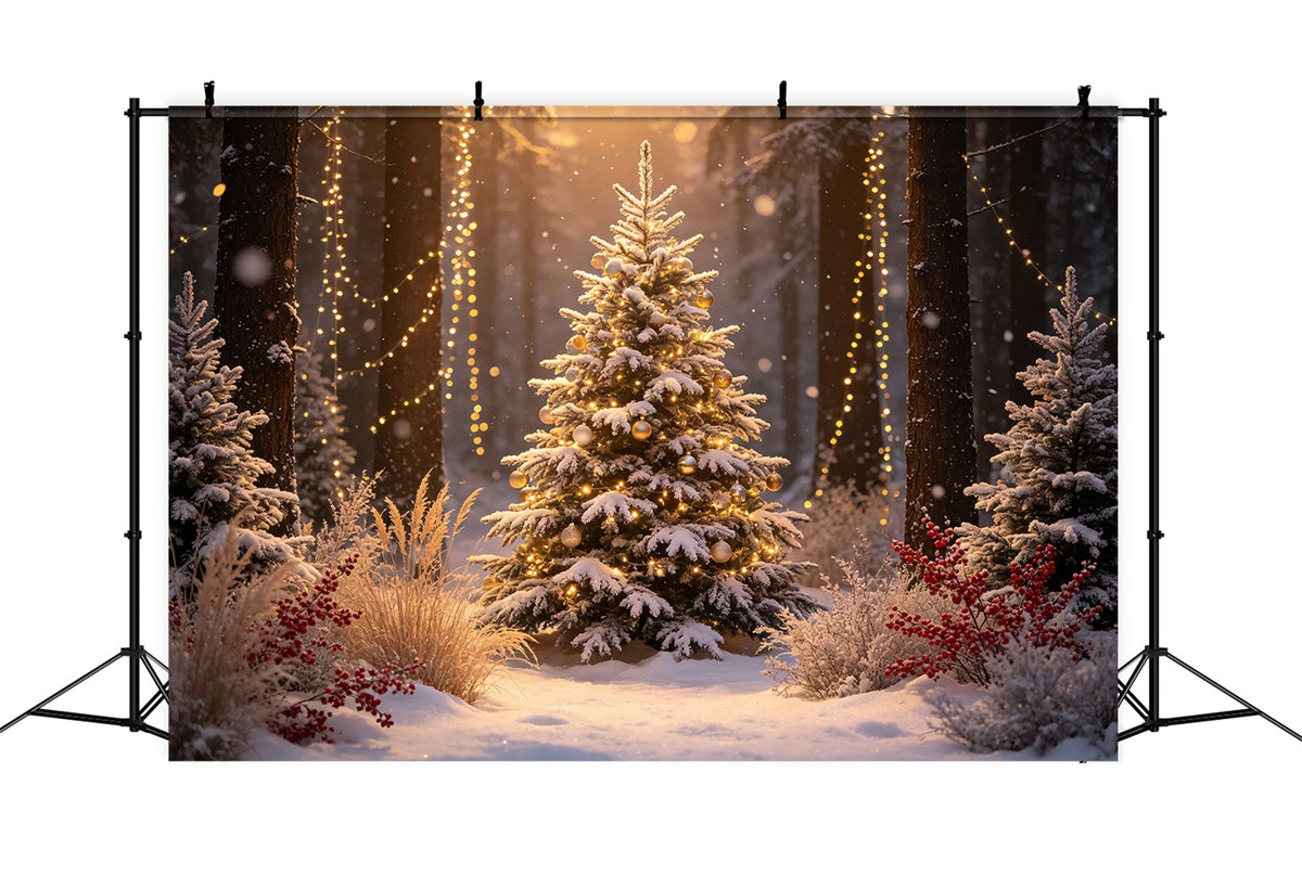 Christmas Tree Backdrop Glowing Forest Tree Lights Christmas Studio Backdrop UK CSH69-7