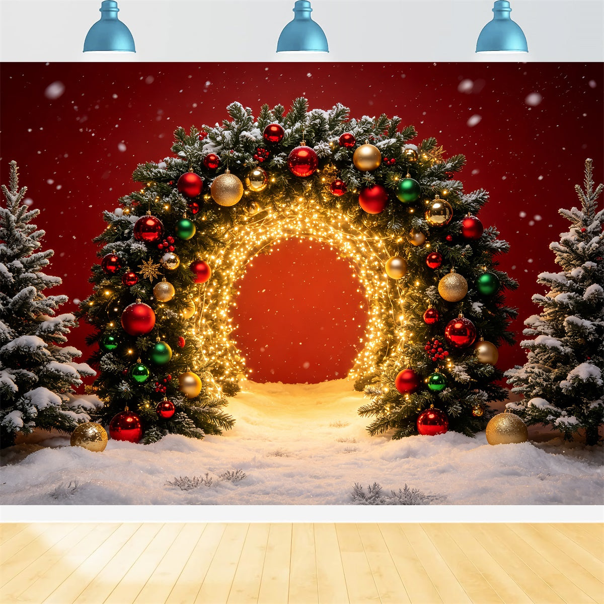 Christmas Portrait Backdrop Golden Lighted Archway Christmas Photoshoot Backdrop UK CSH69-70