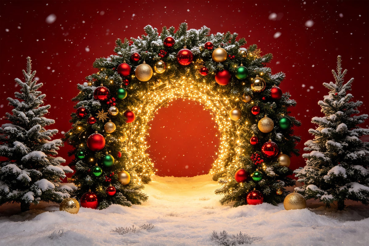Christmas Portrait Backdrop Golden Lighted Archway Christmas Photoshoot Backdrop UK CSH69-70