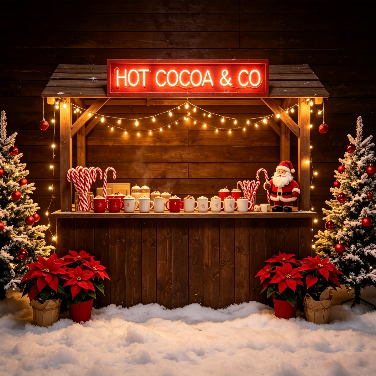Christmas Backdrop For Party Hot Cocoa Wooden Bar Christmas Party Backdrop UK CSH69-74