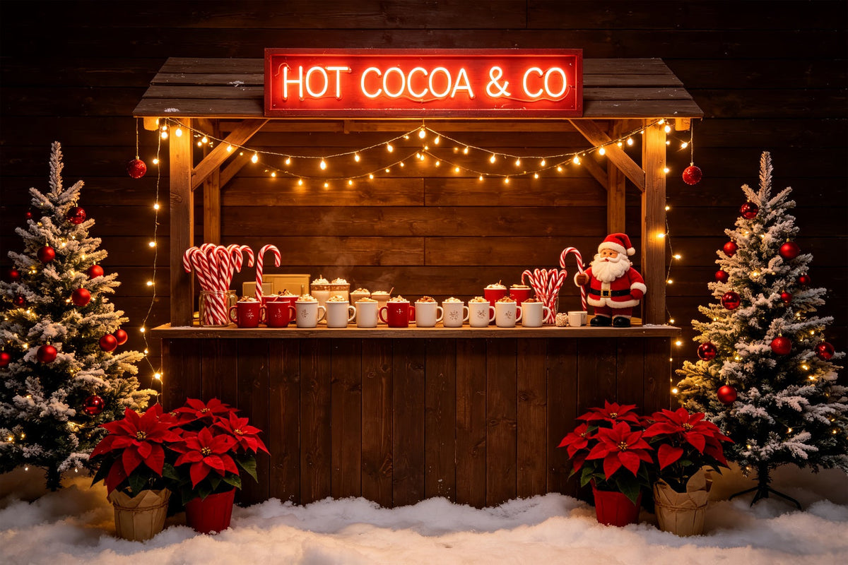 Christmas Backdrop For Party Hot Cocoa Wooden Bar Christmas Party Backdrop UK CSH69-74