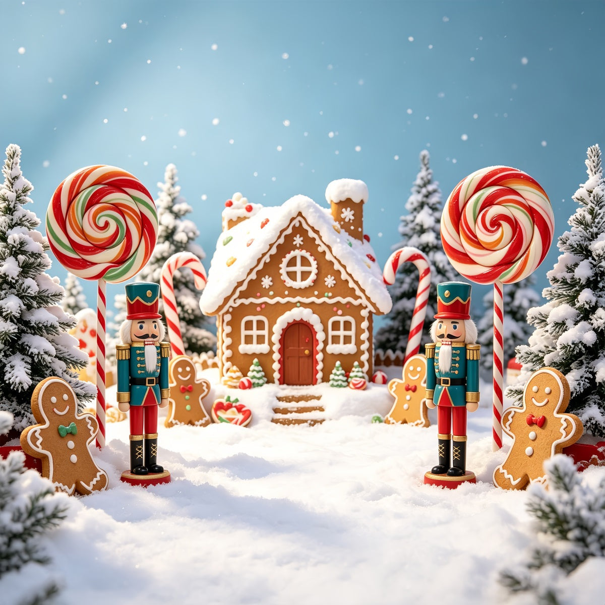 Nutcracker Land Of Sweets Backdrop Snowy Candy Village Gingerbread Photo Backdrop UK CSH69-75