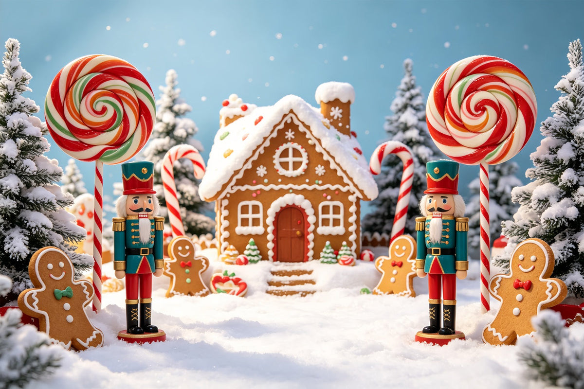 Nutcracker Land Of Sweets Backdrop Snowy Candy Village Gingerbread Photo Backdrop UK CSH69-75