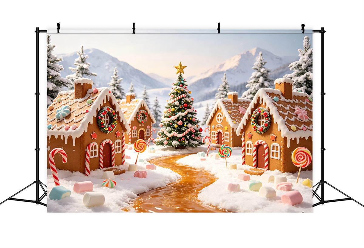 Gingerbread House Backdrop Candyland Snowy Village Gingerbread House Backdrops UK CSH69-76