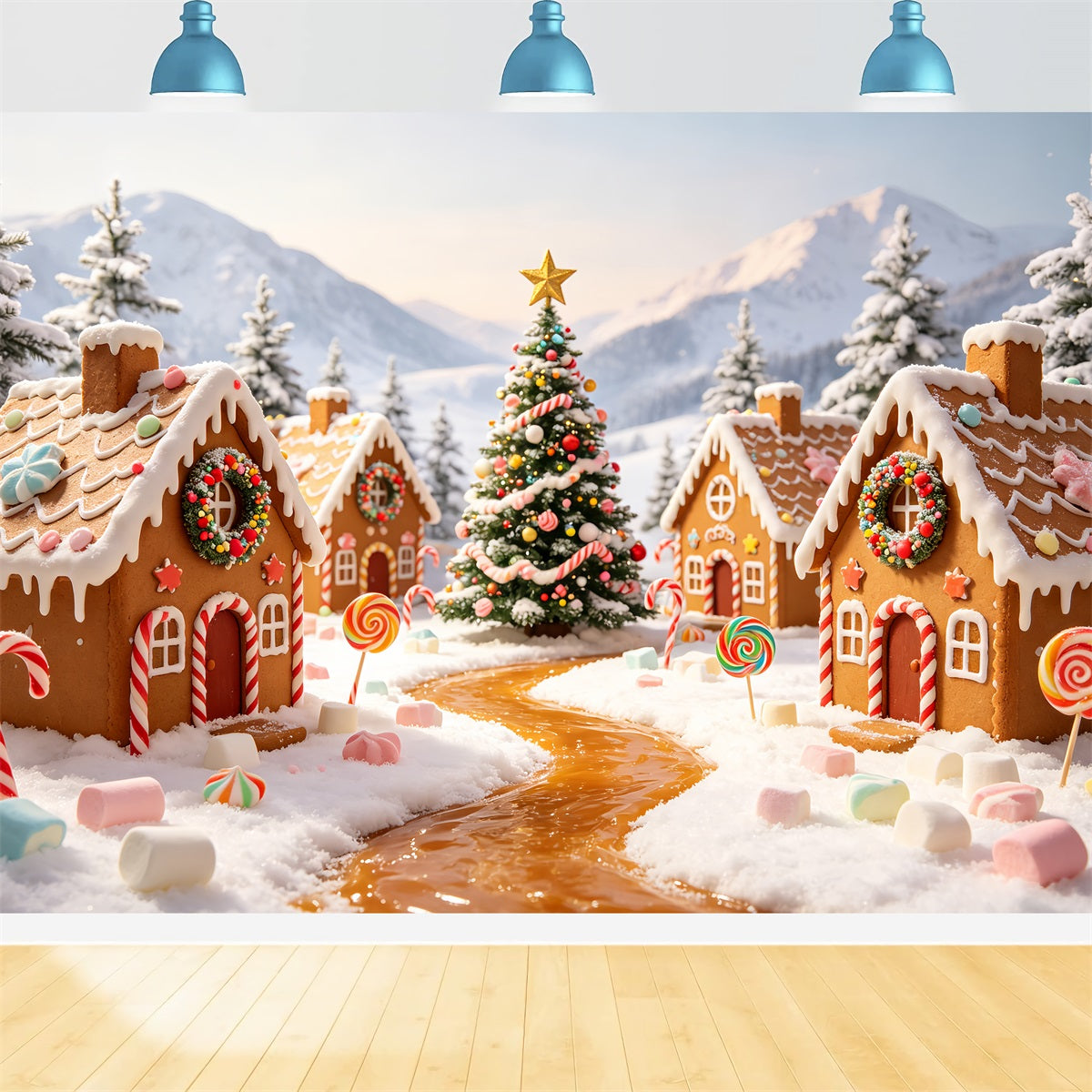 Gingerbread House Backdrop Candyland Snowy Village Gingerbread House Backdrops UK CSH69-76