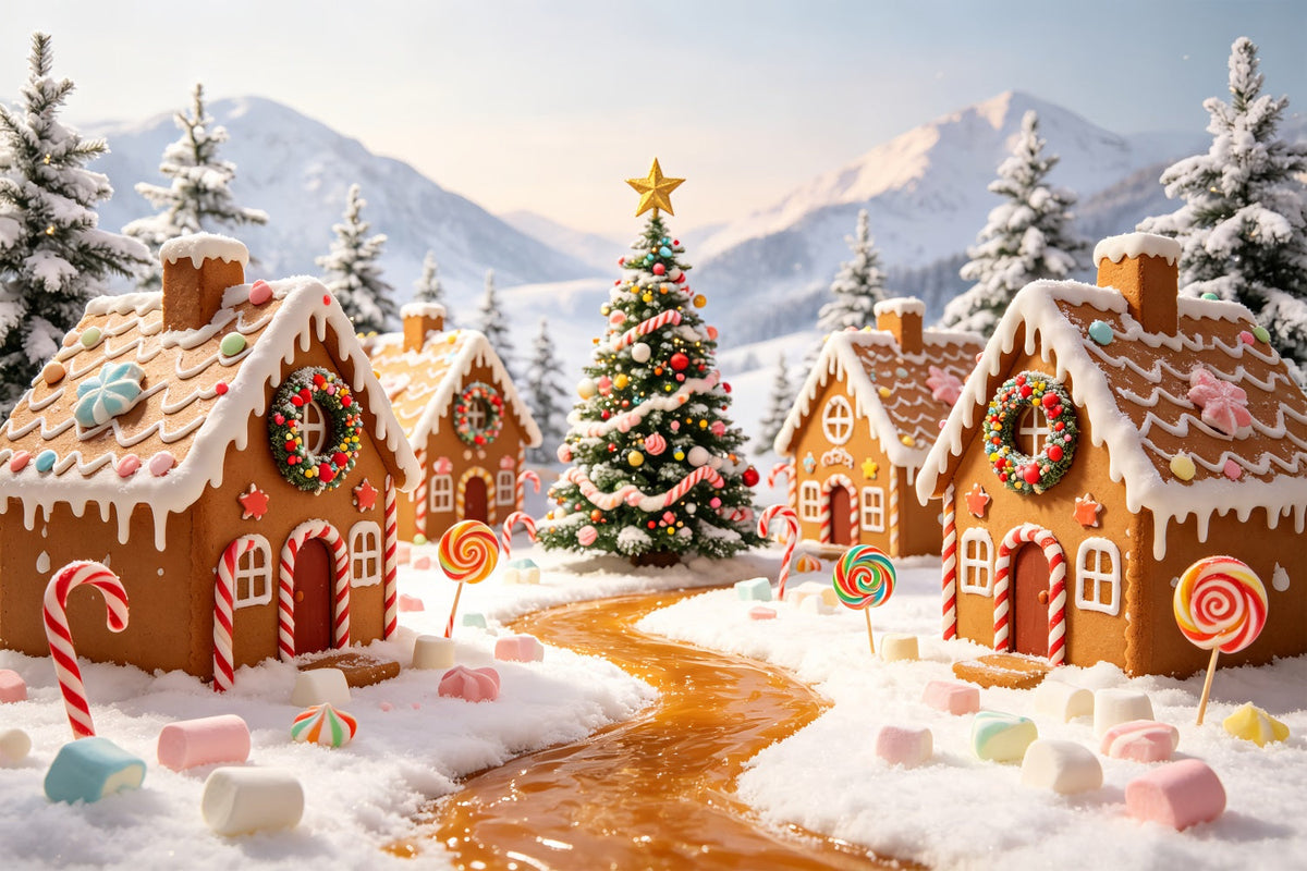 Gingerbread House Backdrop Candyland Snowy Village Gingerbread House Backdrops UK CSH69-76
