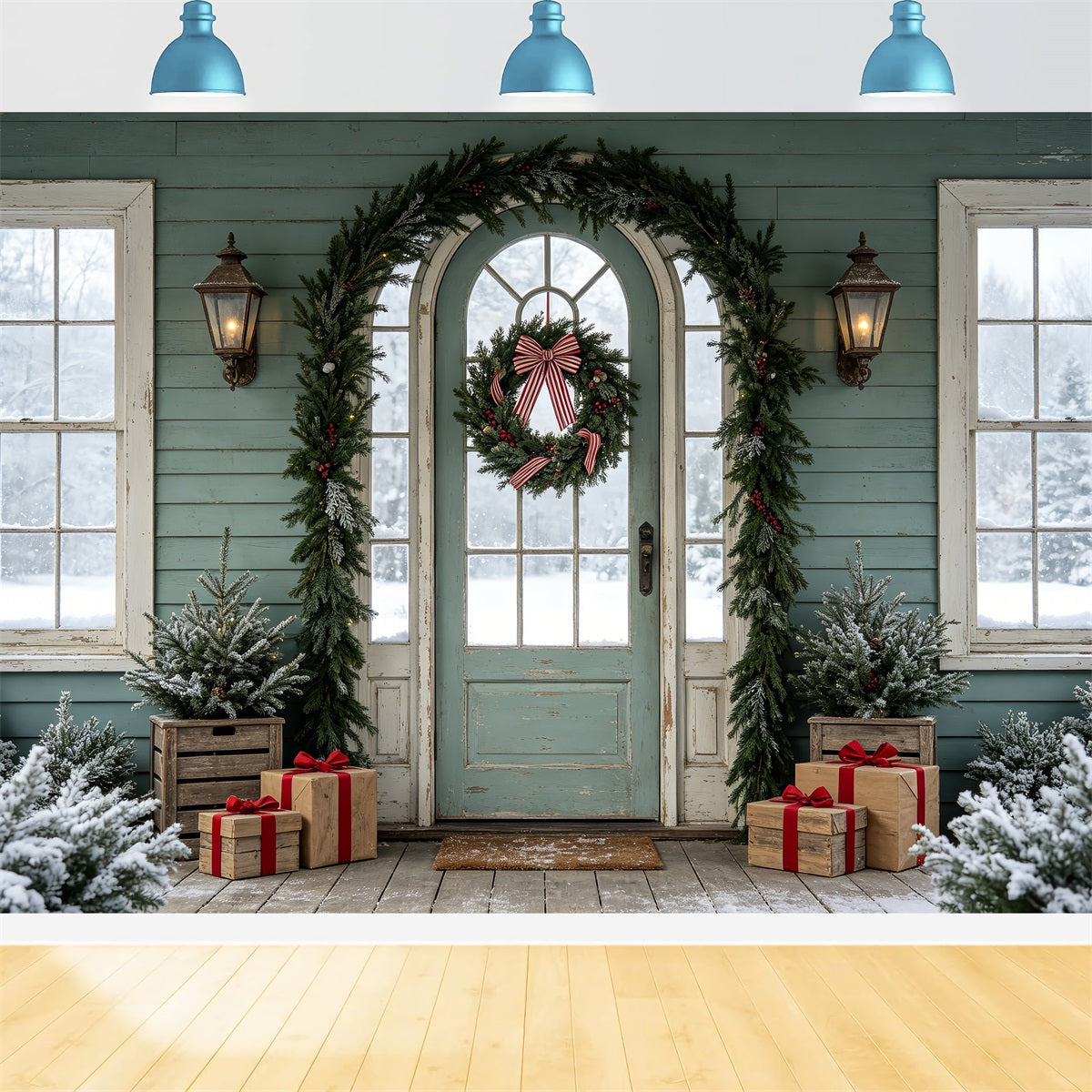 Christmas Card Backdrop Frosted Green Doorway Xmas Backdrop UK CSH69-77