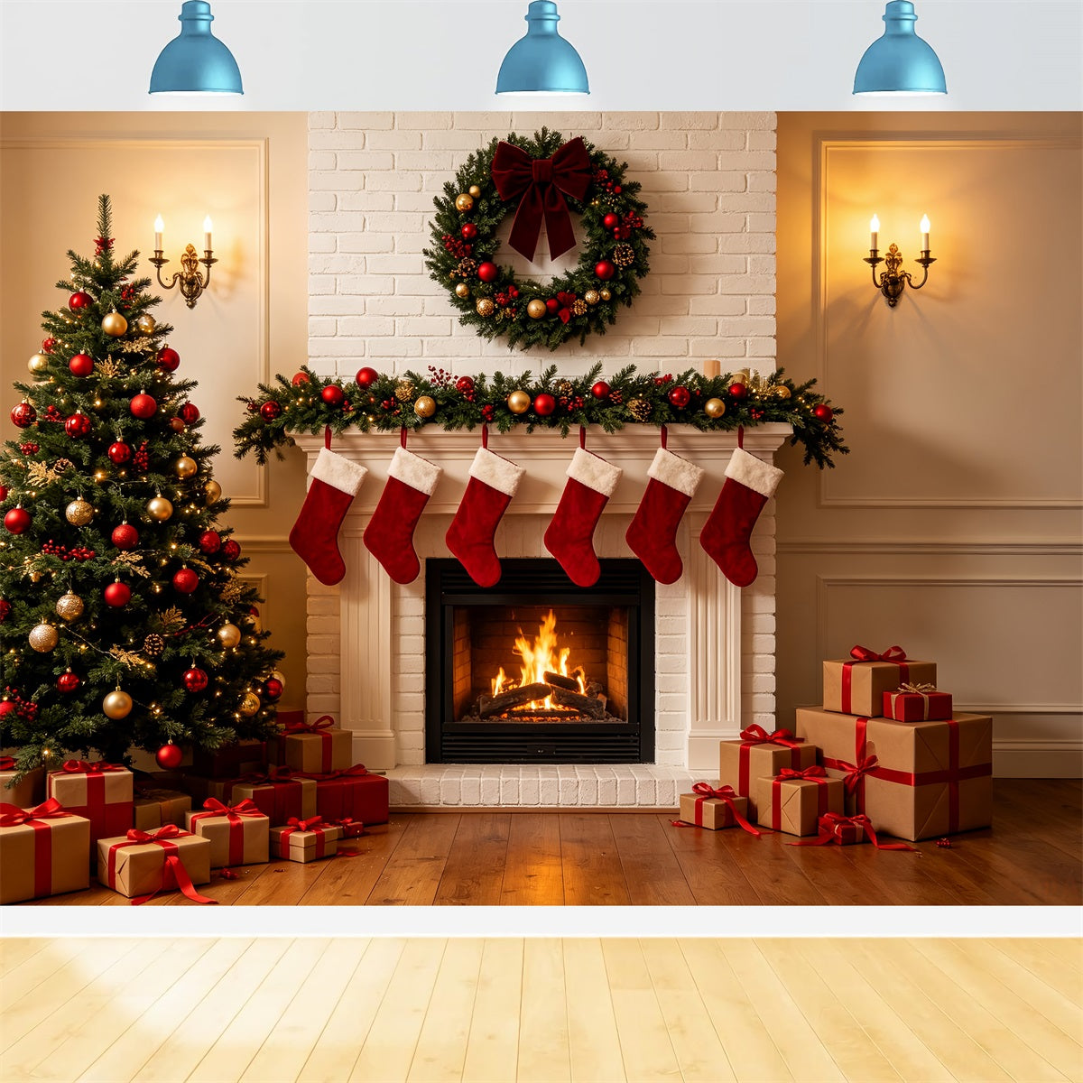 Christmas Fireplace Backdrop Classic White Fireplace Mantel Christmas Photo Backdrops UK CSH69-82