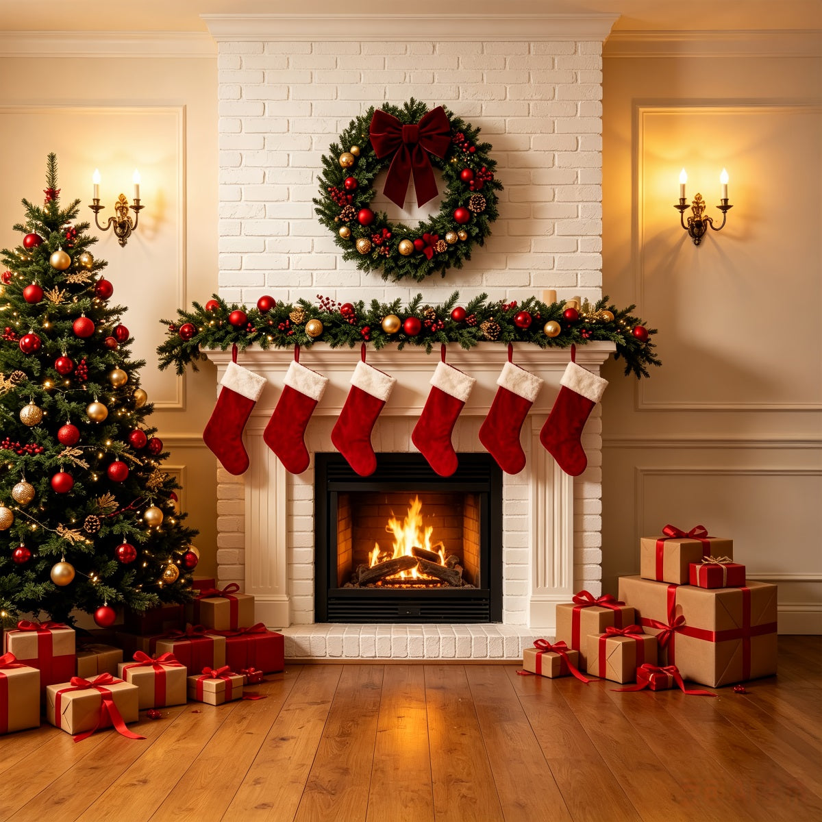 Christmas Fireplace Backdrop Classic White Fireplace Mantel Christmas Photo Backdrops UK CSH69-82