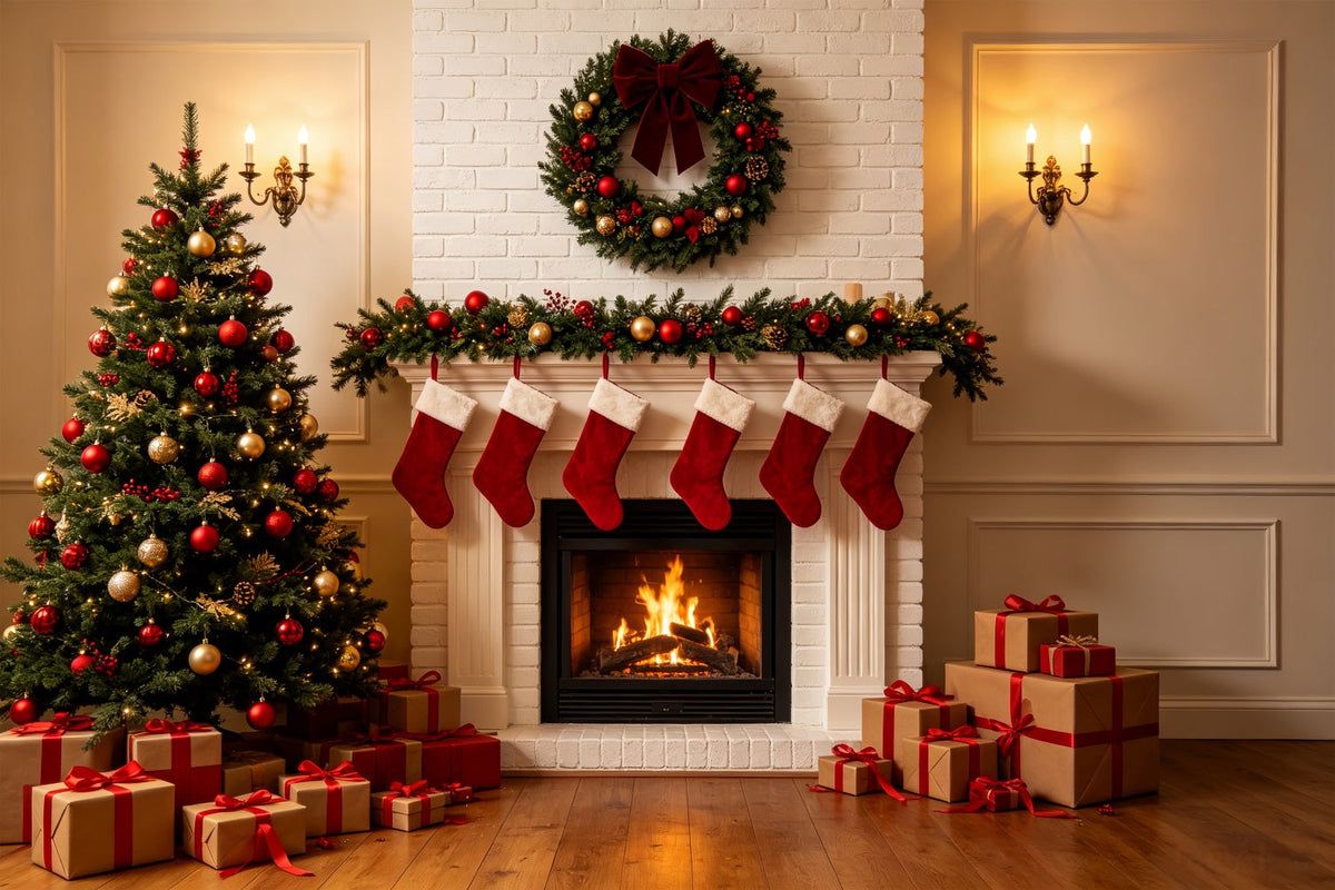 Christmas Fireplace Backdrop Classic White Fireplace Mantel Christmas Photo Backdrops UK CSH69-82