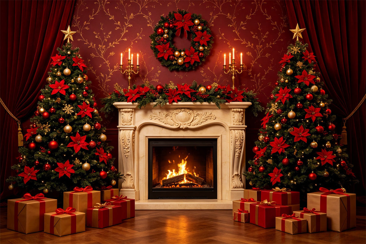 Christmas Backdrops For Stage Elegant Red Curtain Fireplace Christmas Backdrop For Party UK CSH69-83