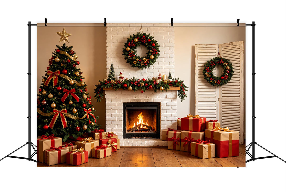 Christmas Fireplace Backdrop White Brick Fireplace Decor Christmas Photography Backdrop UK CSH69-84