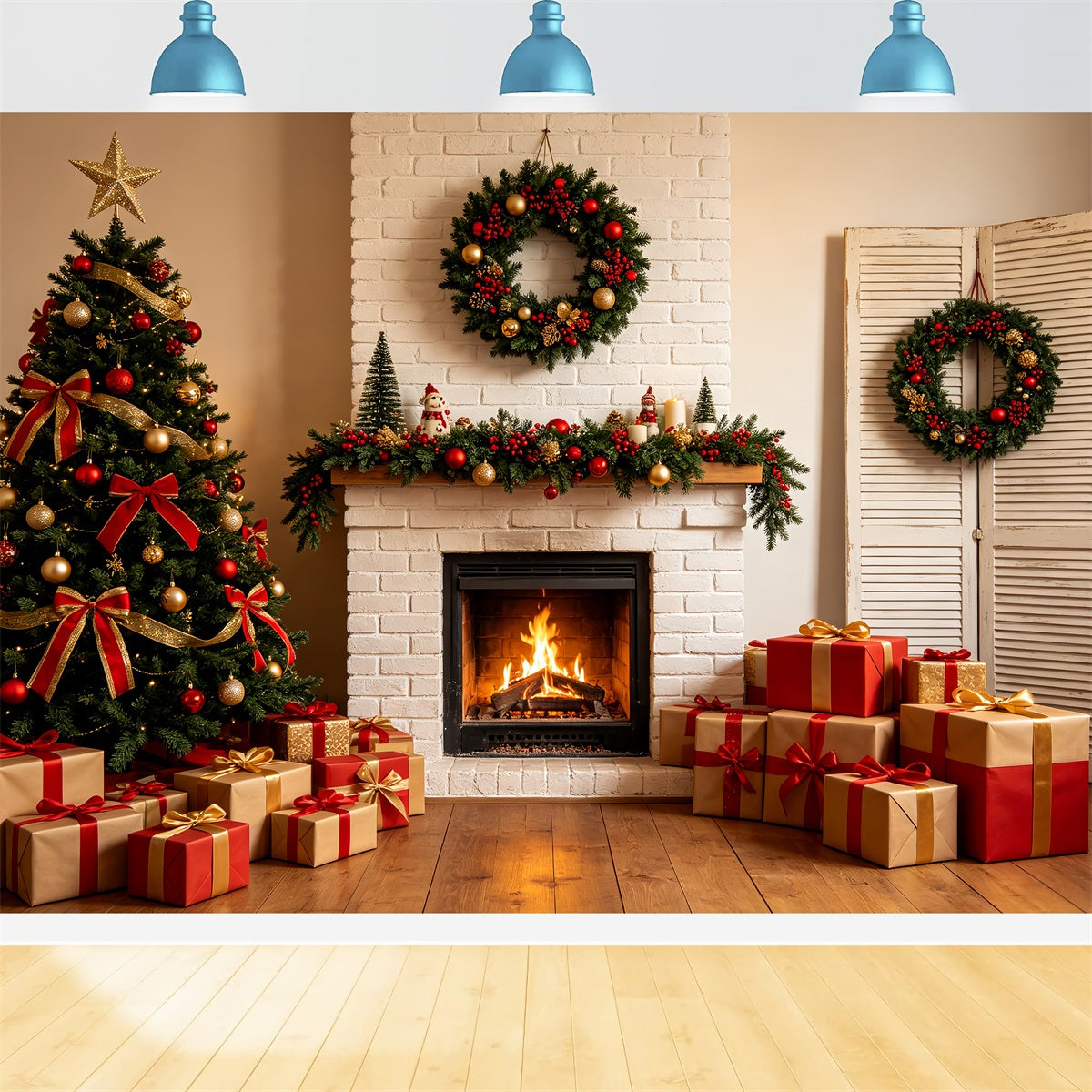 Christmas Fireplace Backdrop White Brick Fireplace Decor Christmas Photography Backdrop UK CSH69-84
